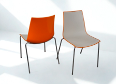 Konferencestol/kantinestol, Hvid/Orange, Brugt